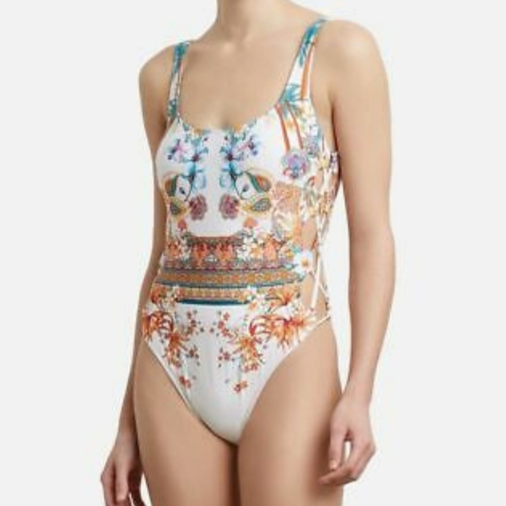 Kenneth cole swimsuit white floral print new large